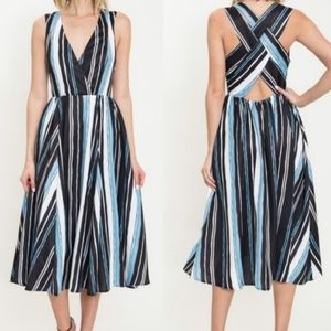 Latiste cut out stripe print midi A line dress